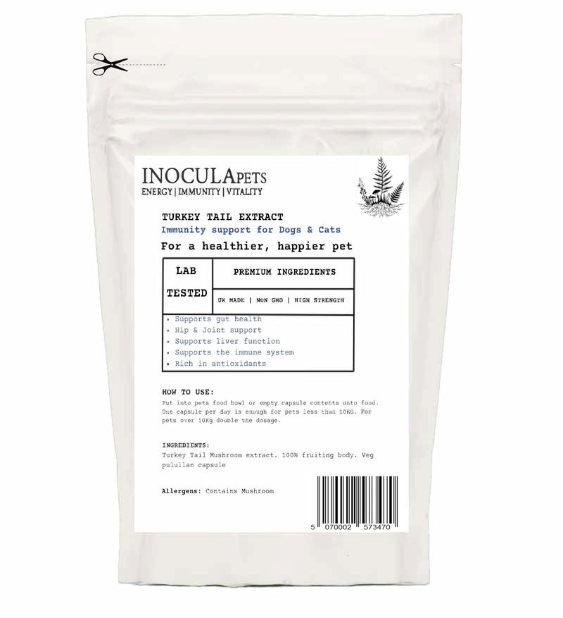 Inocula Pets Turkey Tail Extract Capsules Dog & Cat - Happy & Healthier Pets - PSK Beta D Glucans - 2 Months Supply 60 CAPSULES