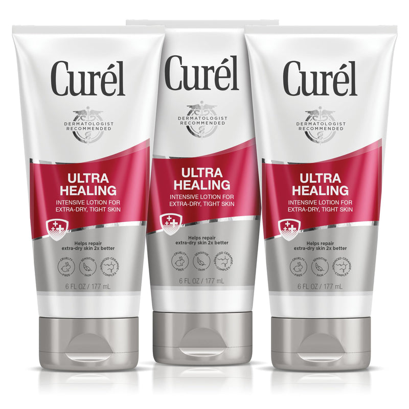 Curel Ultra Healing Intensive Fragrance-Free Lotion For Extra-Dry Skin, Ideal for Sensitive Skin, Cruelty Free, Paraben Free, Dermatologist Recommended, 6 Oz, Pack of 3 6 Fl Oz (Pack of 3)
