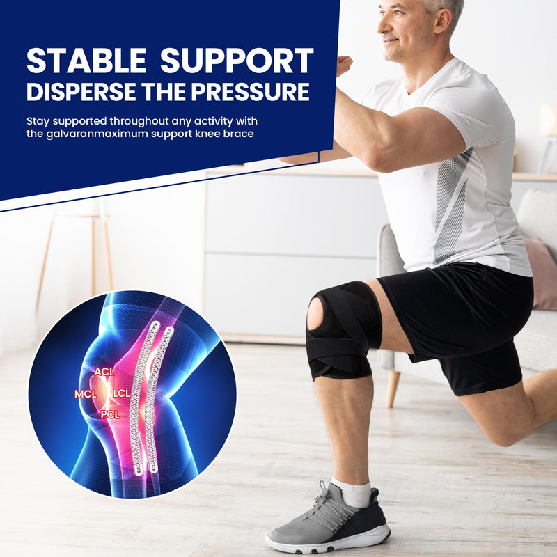 Galvaran Knee Brace for Men & Women - ACL, MCL, Meniscus Tear Support & Arthritis Pain Relief - Stabilizing Knee Braces Support with Side Stabilizers & Patella Gel Pad Black Medium