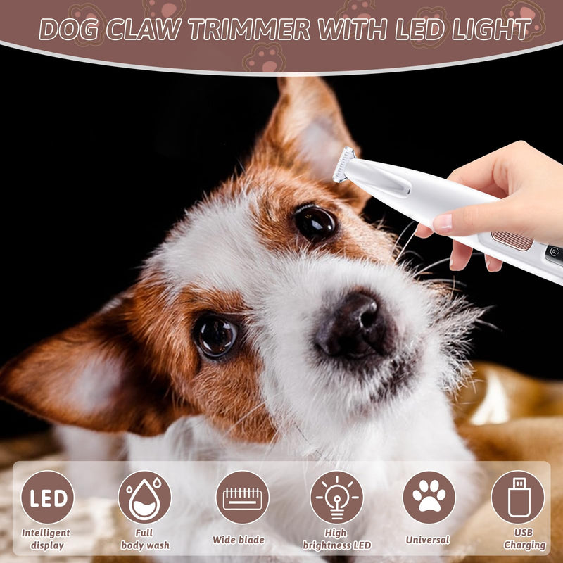 Skeadex Quiet Dog Clipper, Rechargeable Paw Trimmer for Dogs and Cats, Waterproof Professional Dog Trimmer with LED Light, for Thick Long Curly (White) White - BeesActive Australia