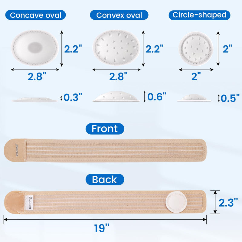 Velpeau Umbilical Hernia Belt Baby Newborn -with 3 Different Shaped Compression Pads, Belly Button Navel Band Wrap Truss Abdominal Binder Support for Infant, Children, Toddler, Kids, One Size < 20" Beige