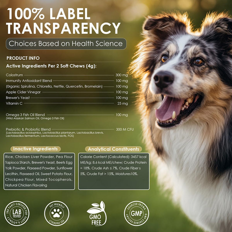 Dog Allergy Chews, Itchy Skin Relief for Dogs & Immune Support Anti Itch Probiotics for Yeast, Itchy Ears, Vitamins for Seasonal Allergies, Gut Health, Chicken 200 Chews