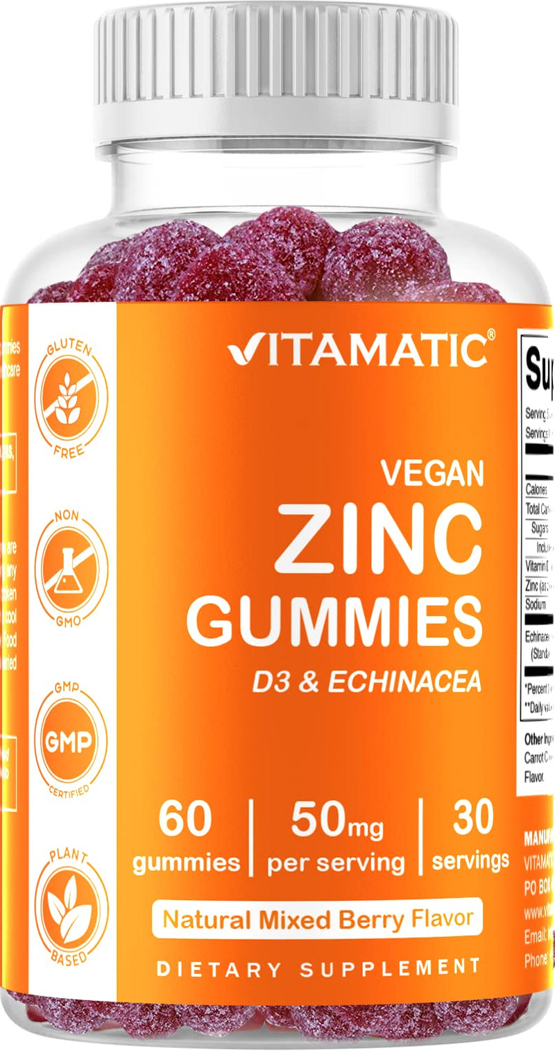 2 Pack - Vitamatic Zinc 50mg Gummies - 60 Vegan Gummies - Gluten Free - Healthy Immune Support for Adults, Men, Women - BeesActive Australia