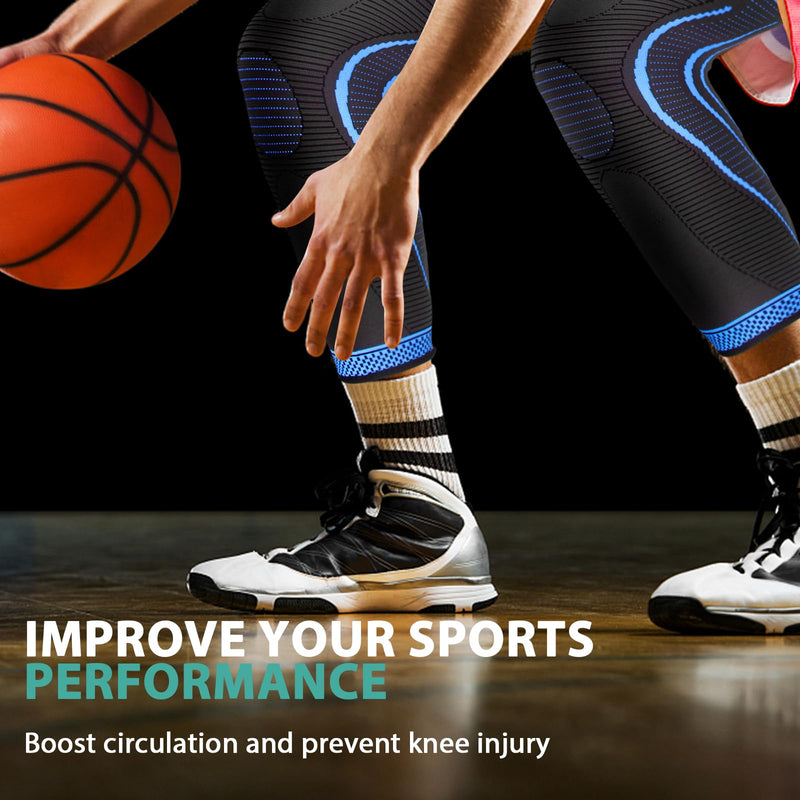2 Pack Full Leg Compression Sleeves for Men And Women Long Knee Brace Support for Basketball, Running, Workout, Cycling, Sport Blue Large