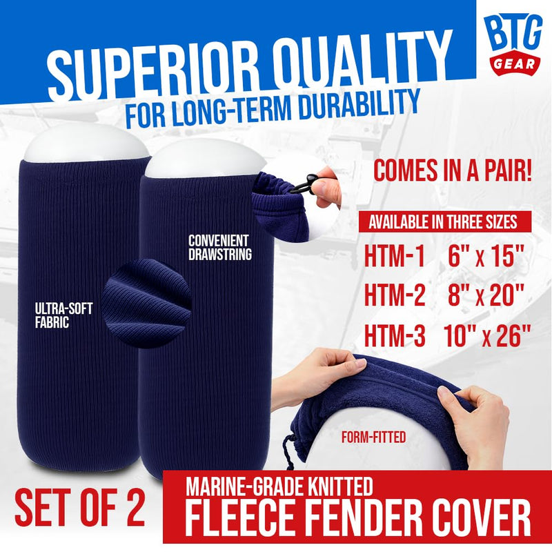 HTM-1/ HTM-2/HTM-3 Hole in The Middle Marine Fleece Boat Fenders Bumpers Covers/Socks (Navy Blue) HTM-2 (8"x20") - TWO PACK - BeesActive Australia