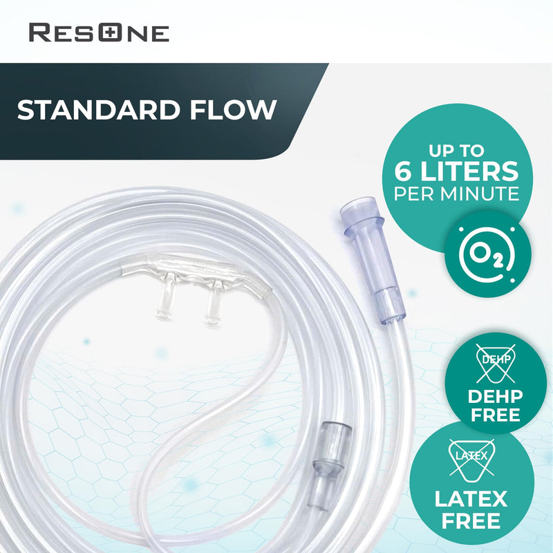 ResOne 7Ft Soft Adult Oxygen Nasal Cannula 5-Pack - Curved Prongs, Crush-Resistant Tubing - Nasal Tubes, Oxygen Concentrator Supplies - Soft Curved Nose Piece, Standard Size, Standard Flow 6 LPM Clear 7Ft_5Pk