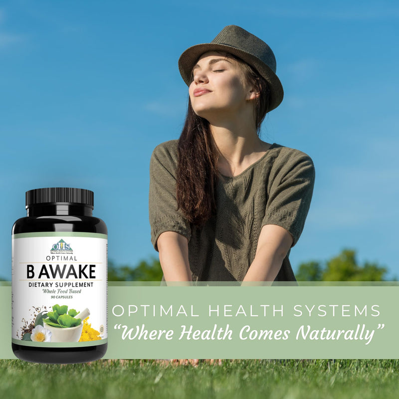 Optimal Health Systems B Awake Whole Food B Complex Formula, 90 Capsules | Whole food B-complex, rhodiola root, DMAE, taurine, enzymes and probiotics, natural energy, focus, clarity and mood support