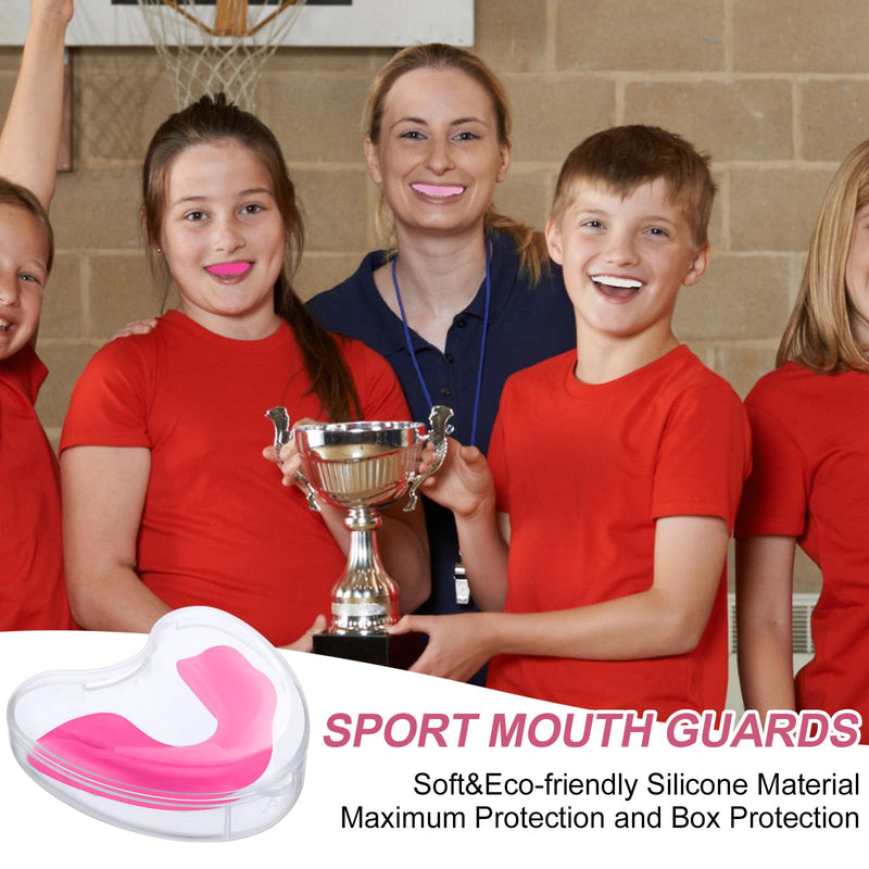 BBTO 6 Pcs Youth Kids Mouth Guard for Sports, Boys Girls Mouth Guard with Case, Mouthguard for Wrestling Boxing Basketball Hockey Football Classic Style White, Red, Pink