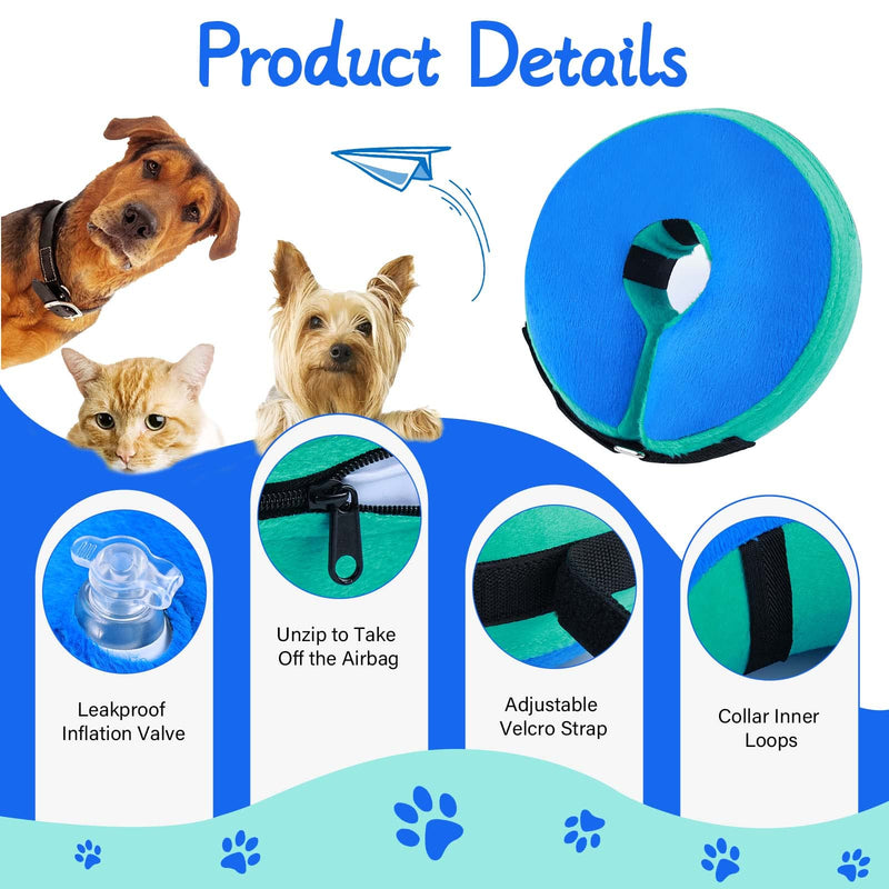 FWLWTWSS Inflatable Neck Brace Dog & Neck Brace Cat, Protective Dog Collar with Adjustable Velcro Fastener, Dog Collar Leak Protection for Recovery After Surgery or Wounds for Dogs (Blue L) Blue [Neck: 30.5 cm - 45.7 cm] L - BeesActive Australia