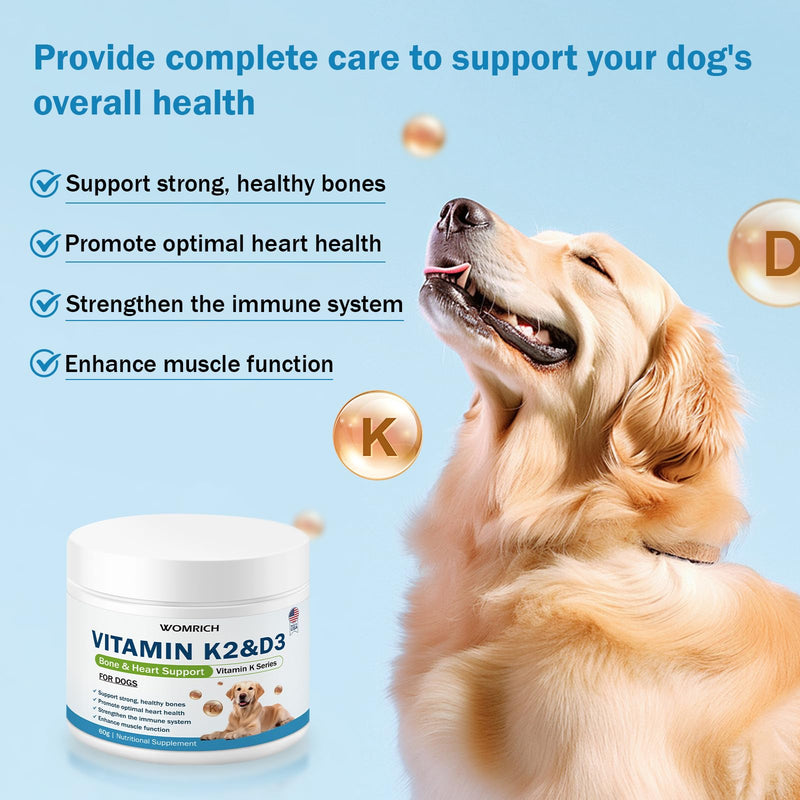 Vitamin K2 & D3 Supplement for Dogs – 60g | Vitamin Complex Supports Strong Bones, Cardiovascular Health, & Immune Function | Vitamins K for Dogs, Vitamins K1 & K2 (MK4 & MK7) + Vitamins D3