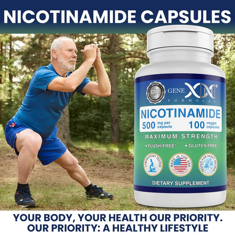 Genex Formulas Nicotinamide 500mg, Vitamin B3 Flush Free Niacin, 300 Caps | Niacinamide Supplement Help Produce Keratin & Support Skin Cell Health & Energy, Non-GMO & Gluten Free 100 Count (Pack of 3)