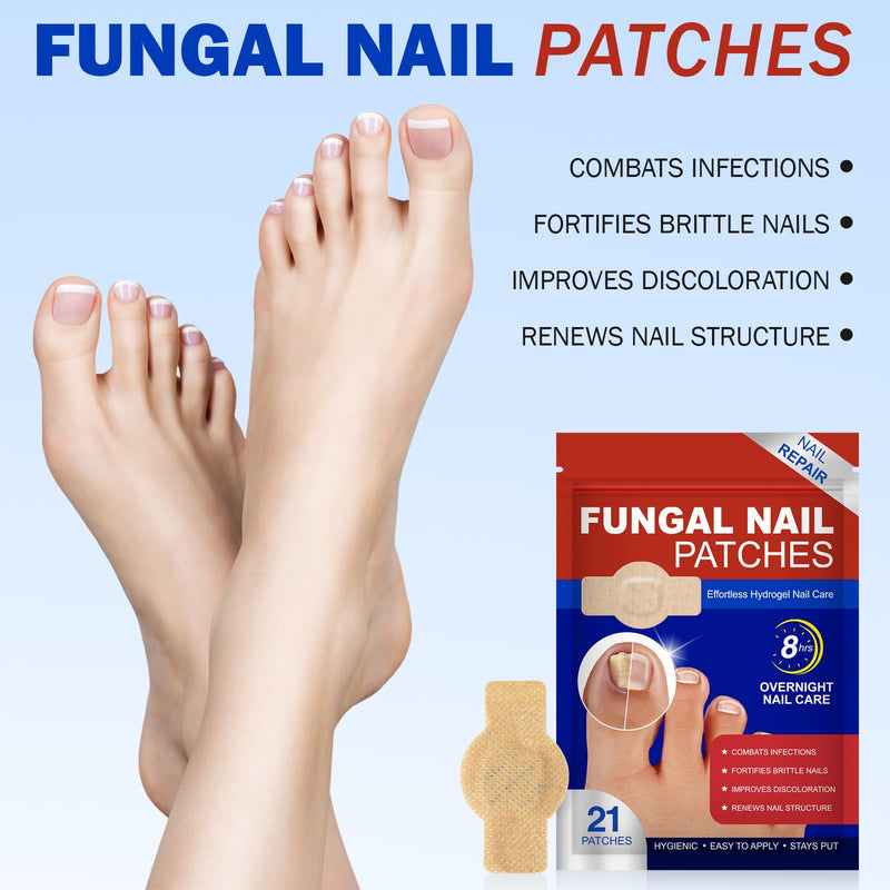 Nail Patches 21Pcs, Toenail Care Treatment Extra Strength, 8-Hour Overnight Hydrogel Nail Repair Patches for Damaged Nails, Improve Toenails Texture & Thickening 1 Count (Pack of 21) - BeesActive Australia