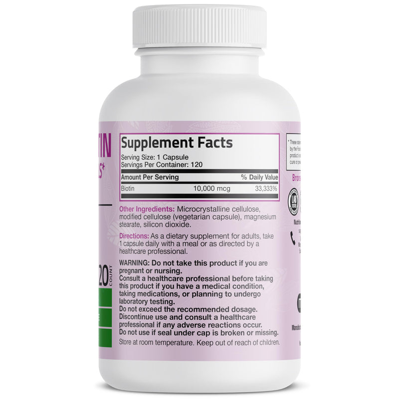 Bronson Ultra Biotin 10,000 mcg Hair, Skin & Nails, 120 Vegetarian Capsules | Once-Daily, Energy Metabolism Support, Non-GMO, Gluten-Free & Soy-Free 120 Count (Pack of 1)