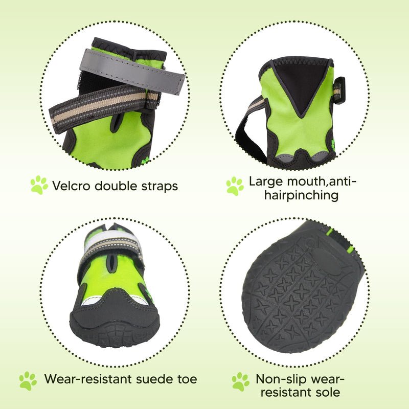 Dog Shoes, Dog Shoes for Medium Dogs, Anti Slip Dog Boots & Paw Protectors for Winter Snowy and Summer Hot Pavement, 4 Pack Dog Booties Waterproof for Medium Size Dogs with Green (Size 5) Size 5: 2.4''x2.8''(W*L) - BeesActive Australia
