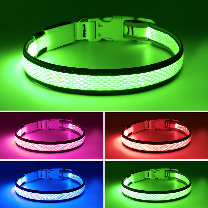 Flashseen LED Dog Collar, USB Rechargeable Light Up Dog Collar Lights, Adjustable Comfortable Soft Mesh Safety Dog Collar for Small, Medium, Large Dogs(Large, Neon Green) - BeesActive Australia