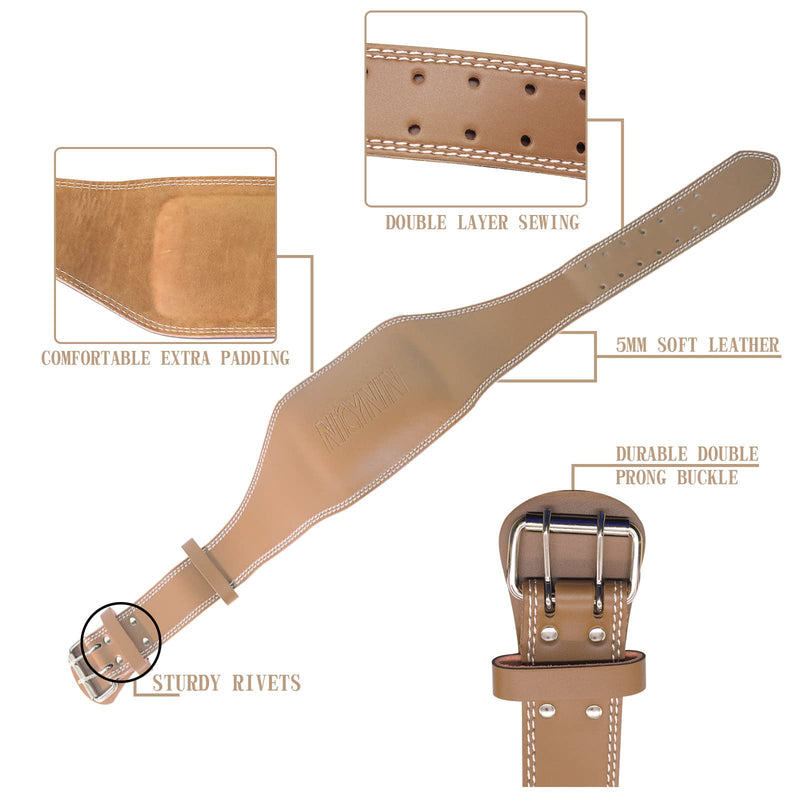 Leather Weight lifting Belt for Men - 6 Inch Padded Lumbar Back Support Belts, Workout Waist Brace for Weightlifting Powerlifting Deadlifts Squat Strength Training Fitness Large 29.9"-39.6" (Waist size not pant size) Brown