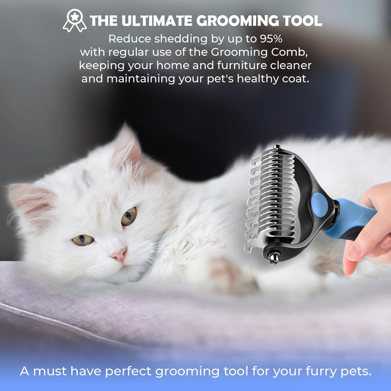 Undercoat Rake for Dogs & Cats, Dematting Comb with Extra Wide Double-Sided Stainless Steel Teeth for Detangling, Deshedding, Brushing, Thinning & Removing Shed Fur, Knots, Mats, and Tangles in Pets - BeesActive Australia