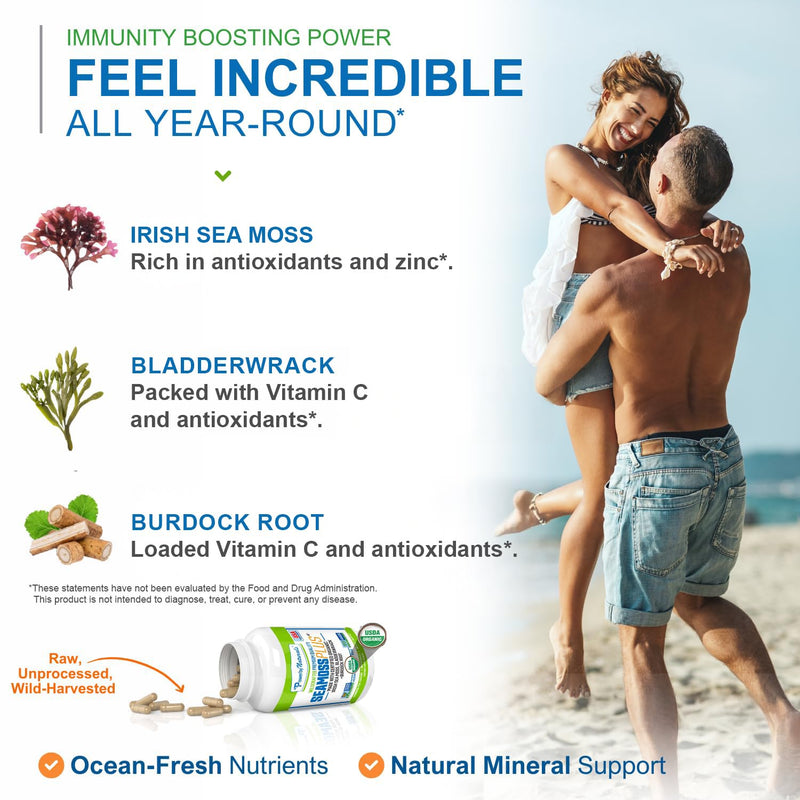 Power By Naturals Sea Moss Plus – USDA Organic Irish Sea Moss Capsules with Bladderwrack & Burdock Root – Immune Support – Vegan, Non-GMO, Gluten-Free – 120 Capsules, 2-Pack (2-Month Supply) | With Bladderwrack & Burdock Root - Immune Support - Vegan, ...