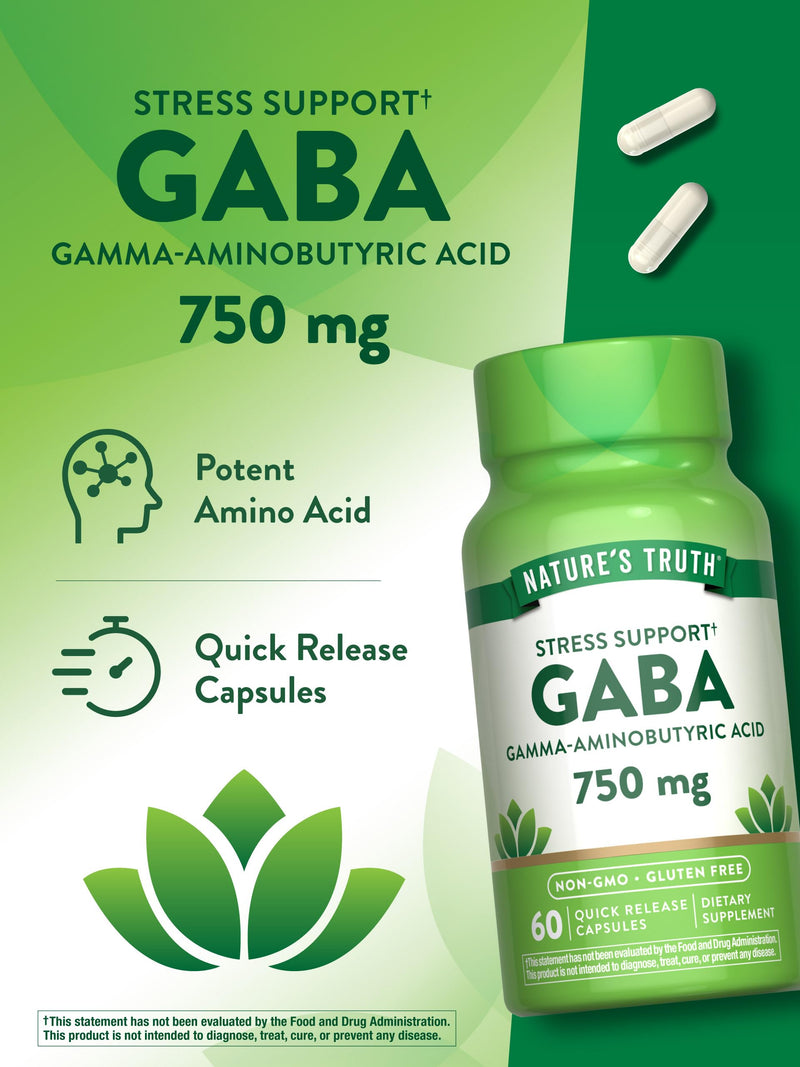 Nature's Truth GABA 750mg Capsules | 60 Count | Gamma Aminobutyric Acid Supplement | Non-GMO & Gluten Free Supplement