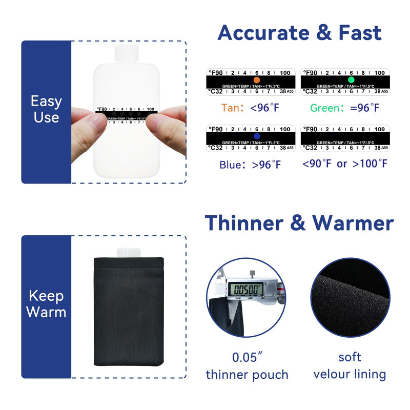 Thinner Urine Test Complete Kit - 3.5oz Translucent Empty Bottle, Non-Falling and Hi-Stretch Hidden Leg Strap, Urine Test Thermometer Sticker and Velour Lining Sample Bag, 100ml Urine Bottle Kit