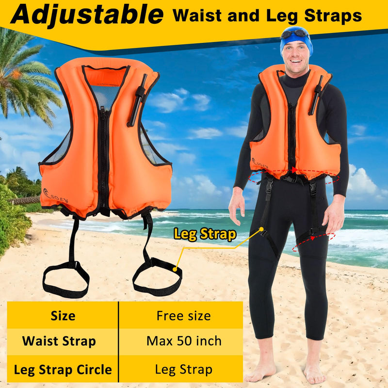 SOLY Inflatable Snorkel Vest for Adults，Snorkeling Vest，Snorkeling Vest for Kayaking Canoeing Water Sports Safety. blue