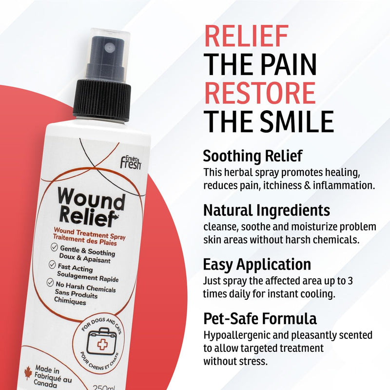 Wound Spray for Pets by EnviroFresh, Wound and Skin Care for Dogs Cats Pets, Fast Acting, Soothing, Scratching, Itch, Skin Irritation, Bites & Burns, No Harsh Chemicals 8.45oz/250mL