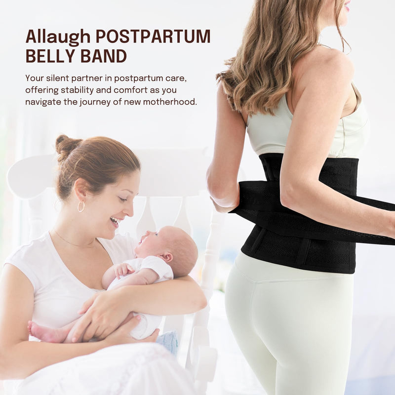 Allaugh Postpartum Belly Band for Women: Abdominal Binder Post Surgery Compression Belt - Post Partum Waist Binder C Section Recovery Wrap Black Large