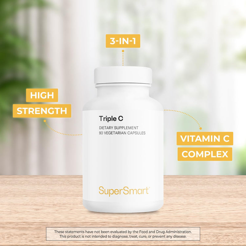 Supersmart Triple C (High Strength) - 3-in-1 Complex - Vitamin C Supplement - Enhanced with Flavonoids | Non-GMO & Gluten Free - 90 Vegetarian Capsules