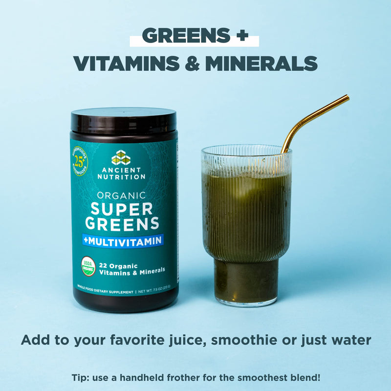 Ancient Nutrition Organic Multivitamin Supergreens Powder, 7.5 OZ 25 Servings (7.5 Ounce)