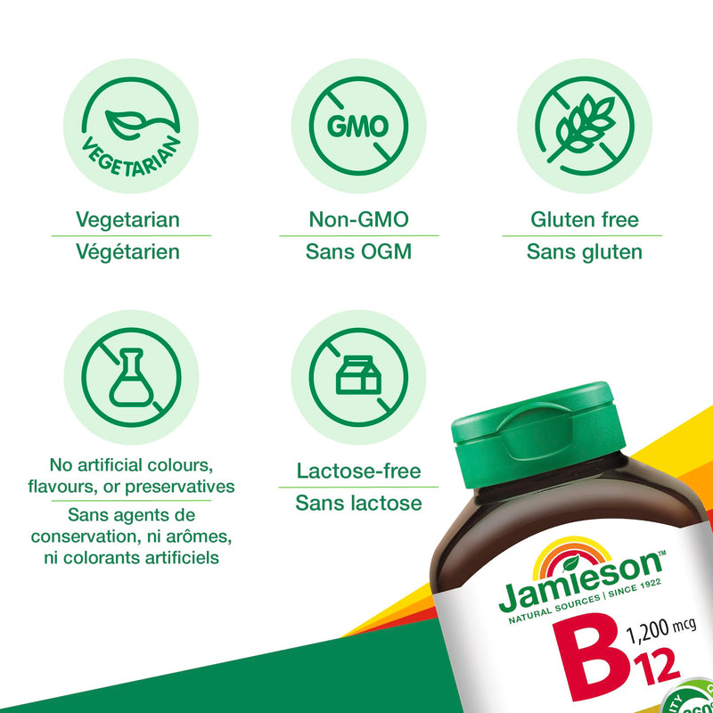 Jamieson Vitamin B12 (Cobalamin) 1200mcg, Timed Release, 80 tablets