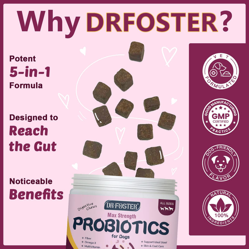 Probiotics for Dogs, Dog Probiotics for Digestive Health, 6 Billion CFU, with Prebiotics & Digestive Enzymes, Pumpkin & Omega-3, Dog Diarrhea Relief & Immune Support, Skin & Coat Care, 120 Soft Chews