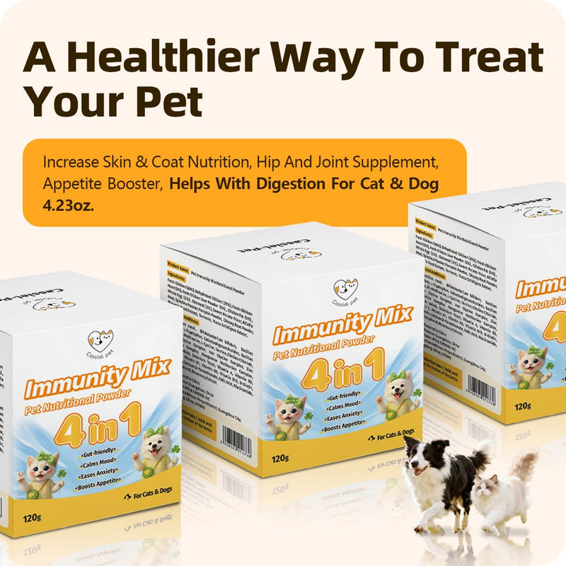 Immunity Mix Nutritional Powder for Enhance Immunity, Increase Skin & Coat Nutrition, Hip and Joint Supplement, Appetite Booster, Helps with Digestion for Cat & Dog 4.23oz (1 Box) 1 Box
