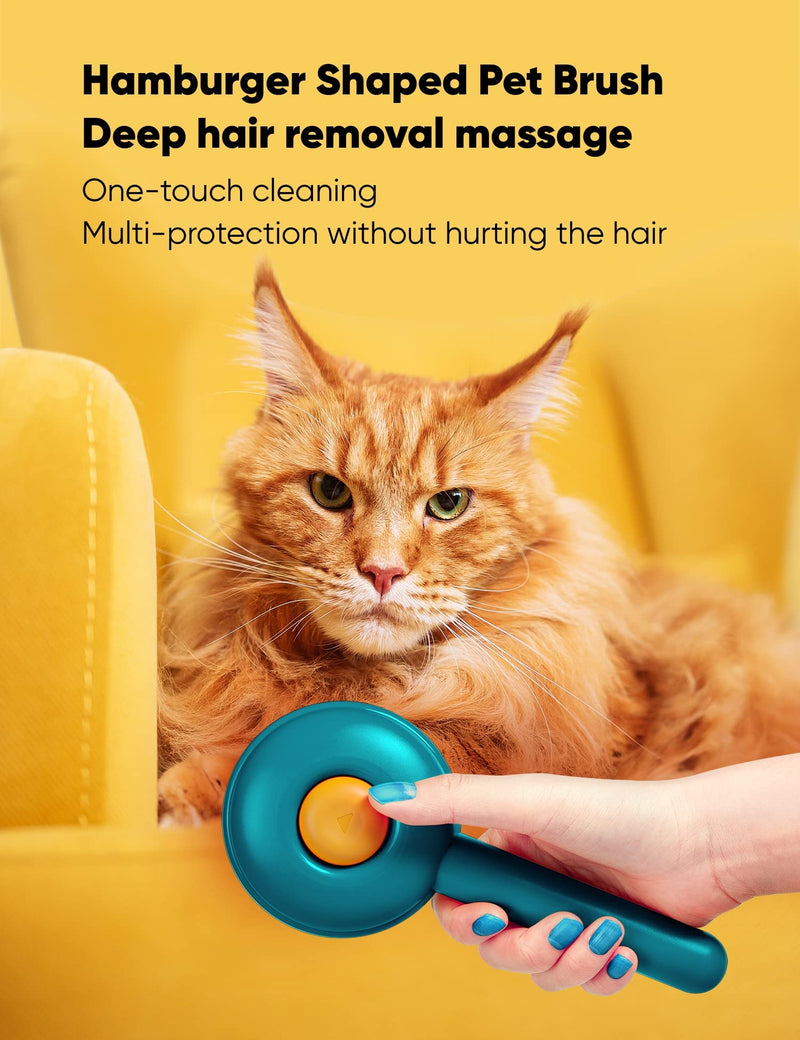 Cat Grooming Brush Self Cleaning Slicker Dogs Cats Doggy Pet Kittens One-Click Shedding Button Stainless Steel Teeth Comb Removal Loose Matted Tangled Hair Massage Indoor Outdoor Undercoat Hamburger Cabbage - BeesActive Australia
