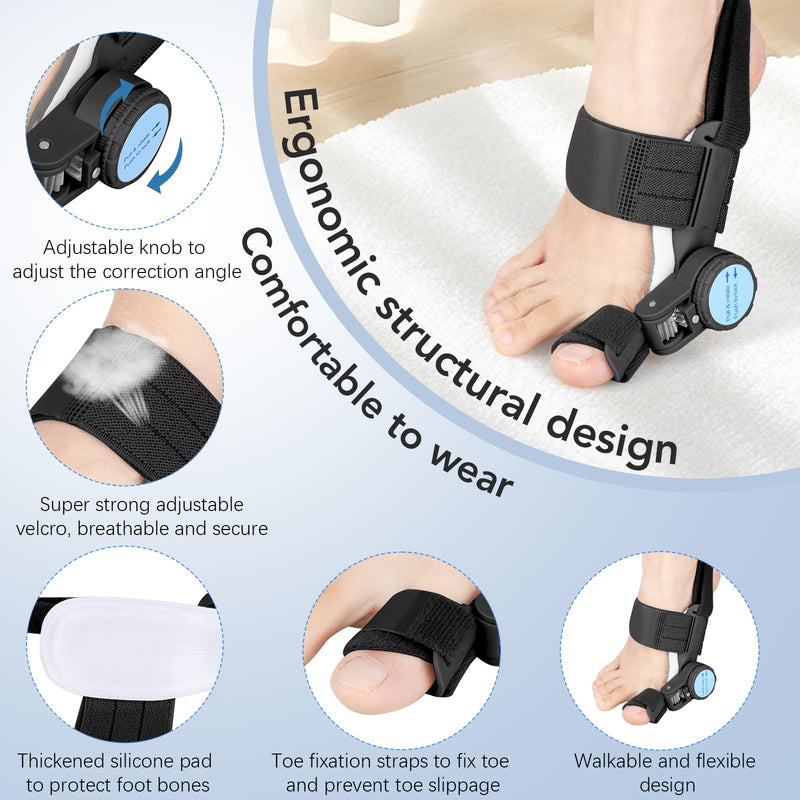 Bunion Corrector for Women Men: Big Toe Straightener Bunion Fix with Adjustable Knob-Orthopedic Bunions Splint Brace Toe Alignment Correction for Hallux Valgus Pain Relief Day/Night 1PCS (Black) Black