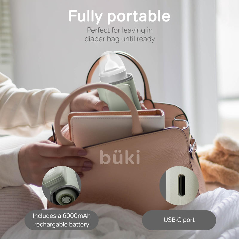 Büki Portable Bottle Warmer for Breastmilk or Baby Formula - Fast Heating + Leak-Proof + Adjustable Travel Warmer with Battery-Powered Temperature Display, Flashlight - 6000MAH Rechargeable Battery - BeesActive Australia