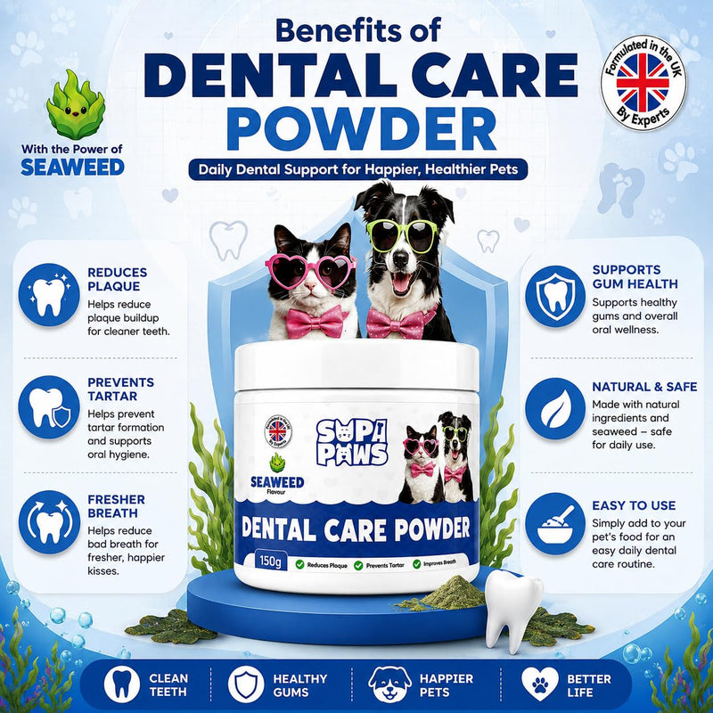 Plaque Off Powder for Dogs 150g, Tartar Remover & Natural Dog Breath Freshener Seaweed for Dogs & Cat, No Need for Dog Toothbrush or Dog Toothpaste Plaque Remover Dental Powder