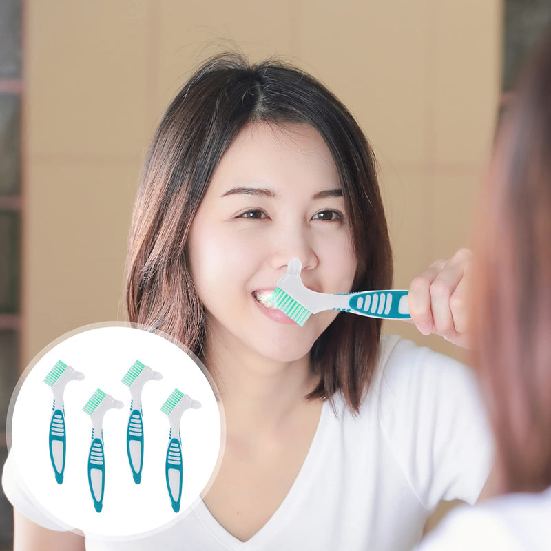 Healifty 4 Pcs Hard Denture Brush Double Sided Toothbrush Multi- Layered Bristles Fake Teeth Cleaning Brush Denture Care (Green) Green - BeesActive Australia