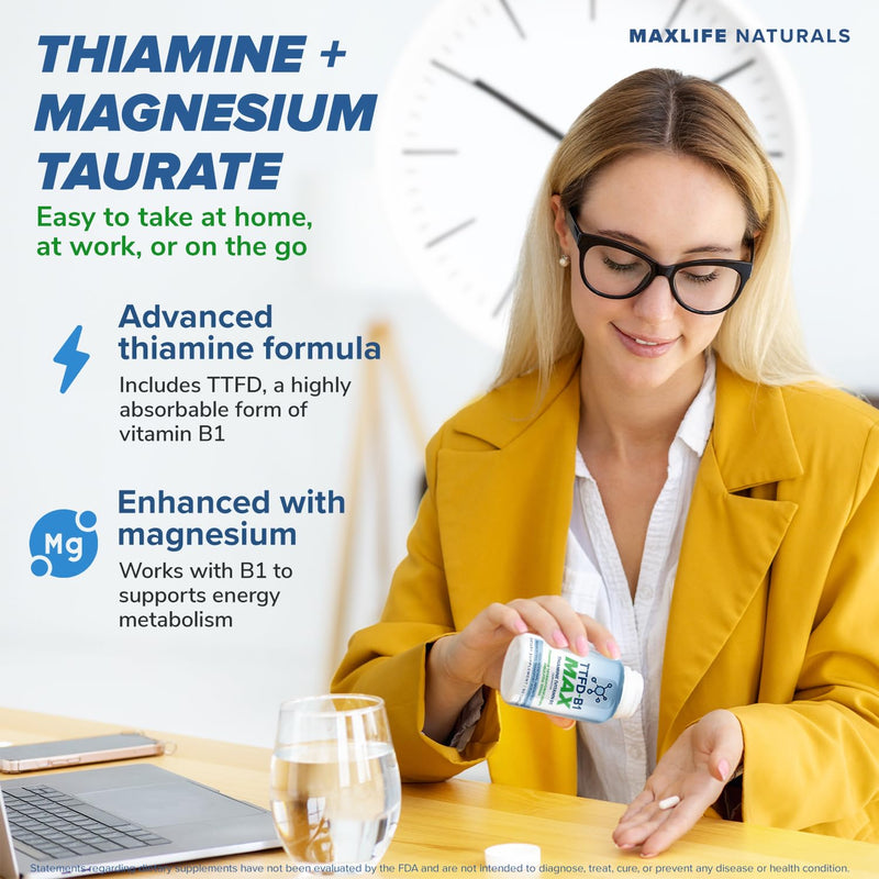MAXLIFE NATURALS TTFD Thiamine B1 Supplement 100 mg 60 Capsules | Vitamin Derivative Support, Fat Soluble Formula, Unflavored Easy Swallow, Made In USA Quality 60 Count (Pack of 1)