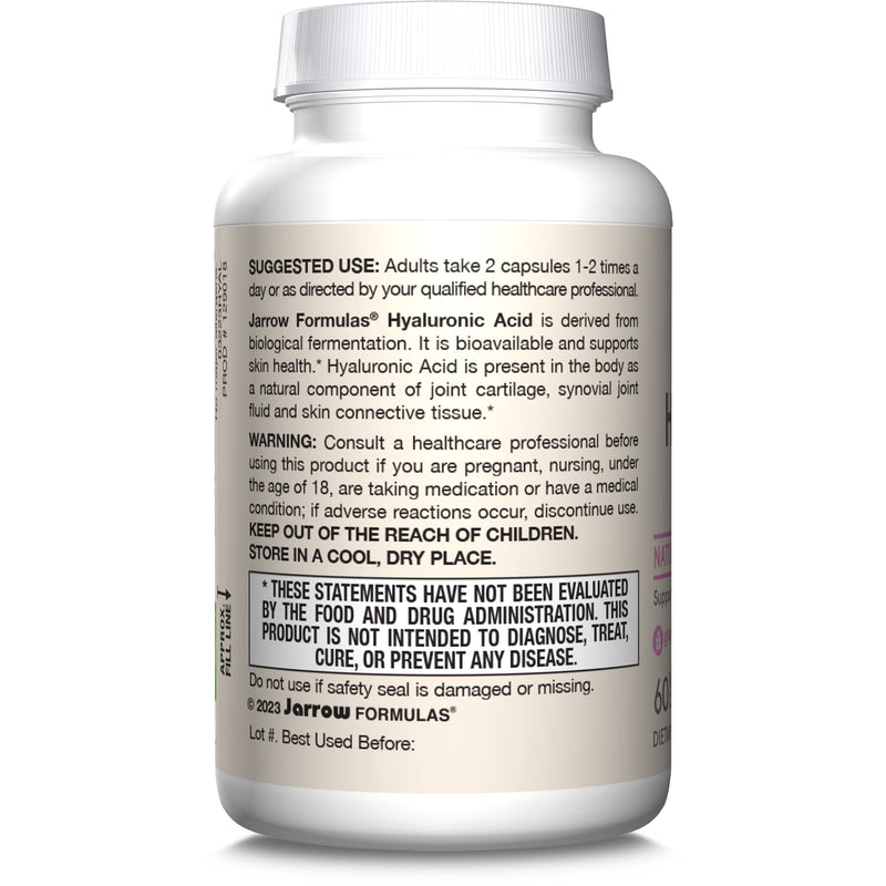 Jarrow Hyaluronic Acid 120 mg, Dietary Supplement, 60 Capsules | Skin Care Support, 120 Veggie Capsules, Up To 60 Day Supply, Supports Healthy Skin Hydration Unflavored 60 Count (Pack of 1)