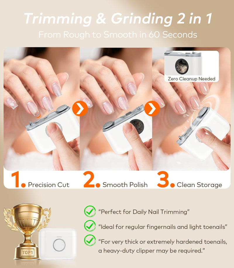 Electric Nail Clipper for Family Care【Precision Dual-Blade Trimming System】 2-in-1 Trimmer & Grind Nail Care Tool with LED Light, Ultra-Quiet & Safe for Babies, Seniors and Adults - BeesActive Australia