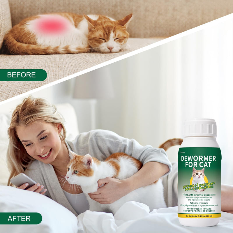 Pyrantel Pamoate Oral Suspension for Cats & Kittens, Cat Dewormer for Roundworms and Hookworms, 100 mL