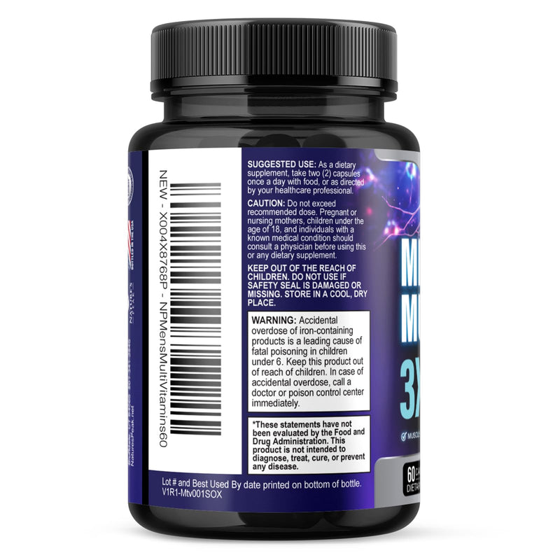Men's Multivitamins Supplement - Complete Daily Multivitamin for Men with Vitamin B12, A, C, D, E, Zinc, Calcium, Iron, Folate - Immune Health & Energy Support - High Potency & Non-GMO - 60 Capsules 60 Count (Pack of 1)