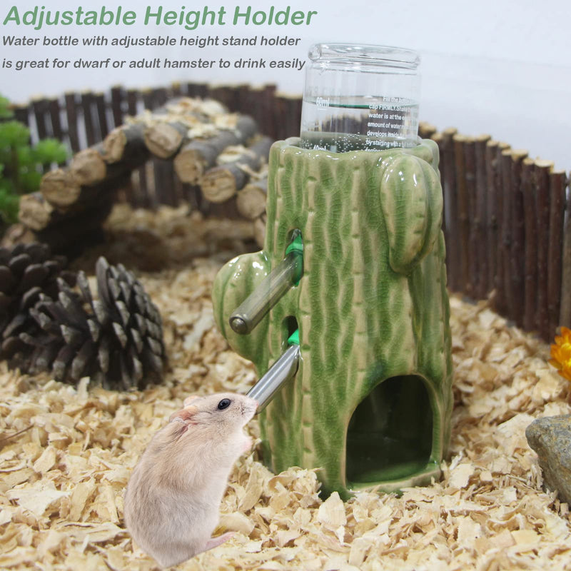 Hamster Water Bottle for Glass Tank, 3-in-1 Ceramic Adjustable Hamster Water Bottle 80ML Hamster Water Bottle Stand, No Drip Rat Water Bottle for Syrian Dwarf Hamster Mice Gerbil Guinea Pig Light Green - BeesActive Australia