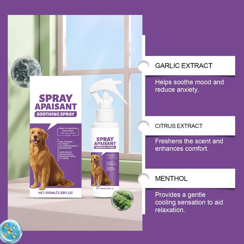 Pet Calming Spray for Dogs & Cats, Calms for Anxiety Helps Reduce Stress, Calming Diffuser for Use Around the House & Travelling, Soothing Spray for Blankets Carriers Pet Bedding, Gentle Formula 100ml