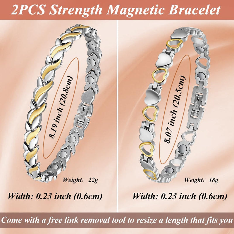 Magnetic Bracelets for Women Titanium Bracelet Strength Magnet with Adjustable Tool (2 PCS) Silver Gold Fish Tail - BeesActive Australia