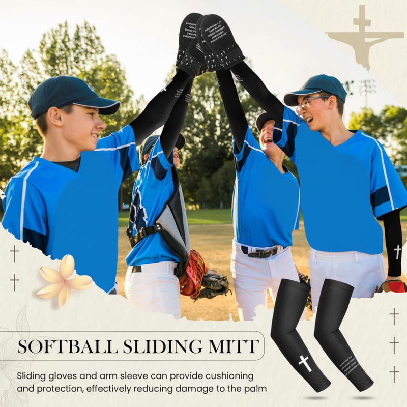 Geyoga Christian Sliding Mitt and Cross Arm Sleeve Sets Baseball Sport Set Religious Glove Sliding Mitt Cooling Arm Sleeves Philippians 4:13 - BeesActive Australia