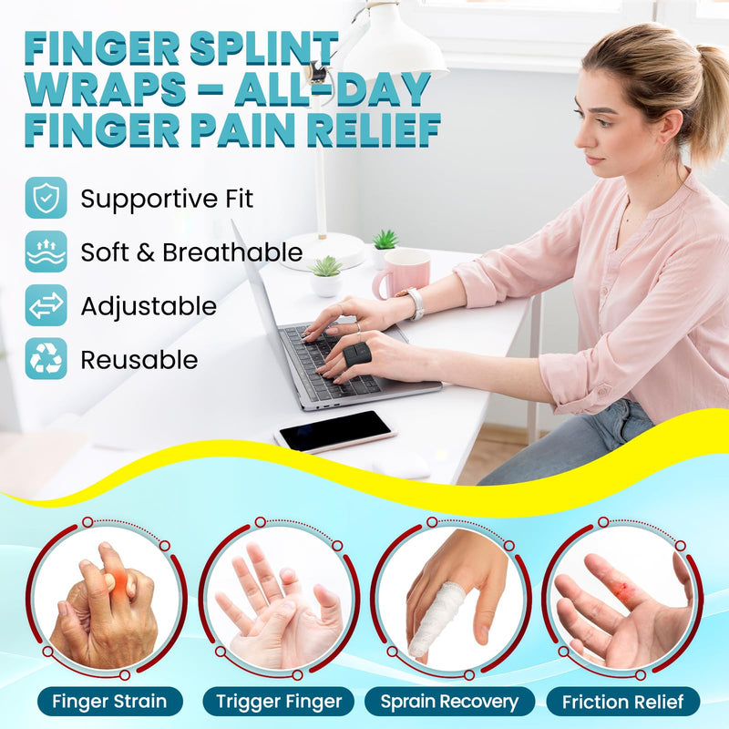 Finger Splint Wraps 2 Pack – Adjustable Breathable Finger Buddy Tape, Light Compression Trigger Finger Splint for Arthritis Pain Relief & Sports Injury, Comfort for Daily Support & Alignment（M Size） Medium - BeesActive Australia