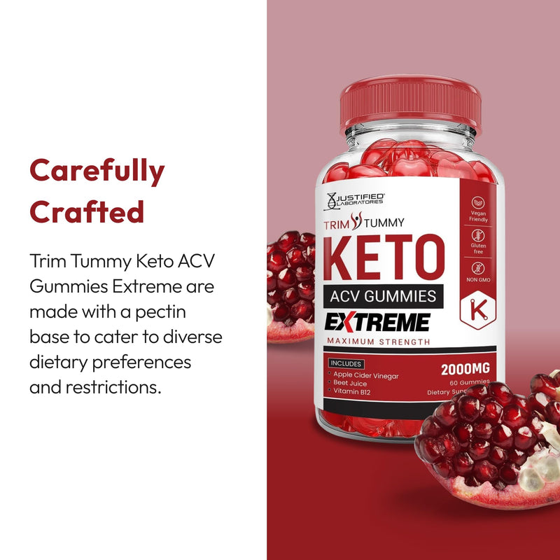 Justified Laboratories Trim Tummy Keto ACV Gummies Extreme (2000 mg) - 60 Count - Made with the Mother & Vitamin B12 - Non-GMO, Vegan, Gluten Free - 30 Servings 60 Count (Pack of 1)