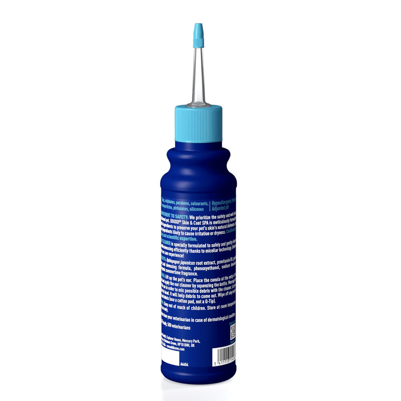 Douxo Spa - Ear Cleaner for Dogs and Cats, 120ml, Micellar Formula Safely Cleans and Removes Wax from the Ear, Flexible Nozzle for Easy Application, ph Balanced, Hypoallergenic Skin-Friendly Formula