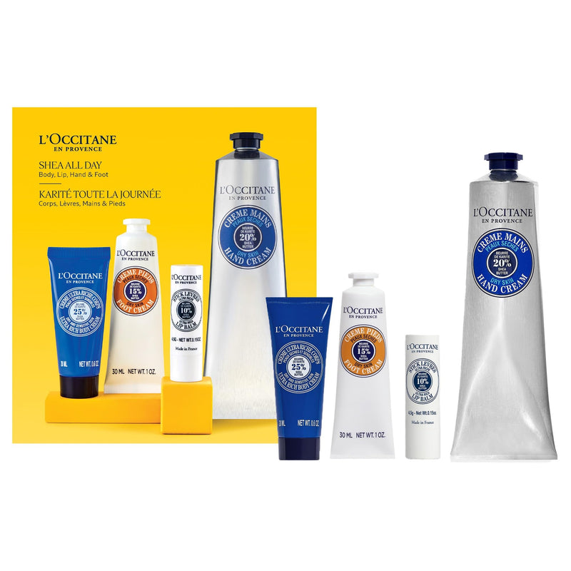 L'OCCITANE Shea All Day Body Skincare Gift Set, Ultra Rich Cream, Hand Lotion, Foot Balm, Nourishing Lip Care, Hydrate & Comfort Dry, Cracked Skin - BeesActive Australia